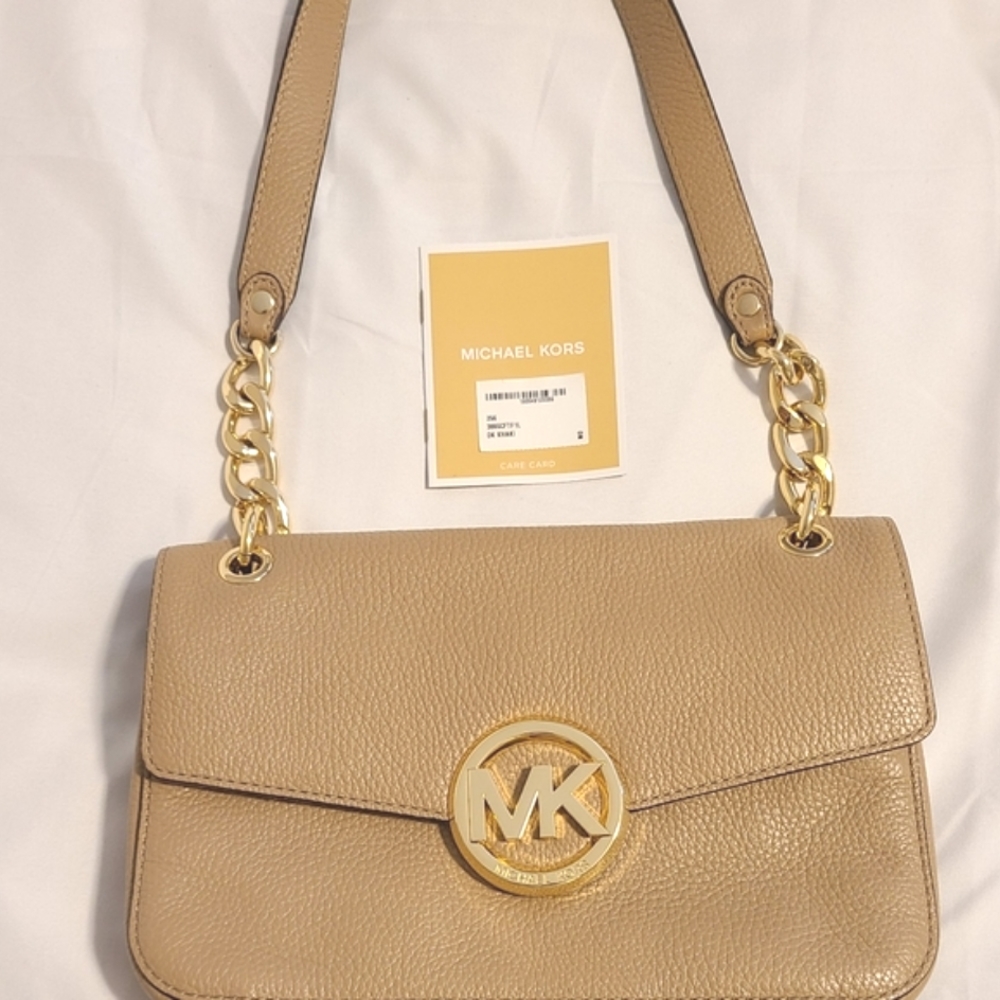 Michael Kors Shoulder Bag,  tan leather with gold hardware. NWT
